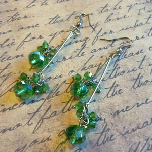 Handmade Swingy Green Faceted Czech Crystal 80mm Long Double Dangle Earrings